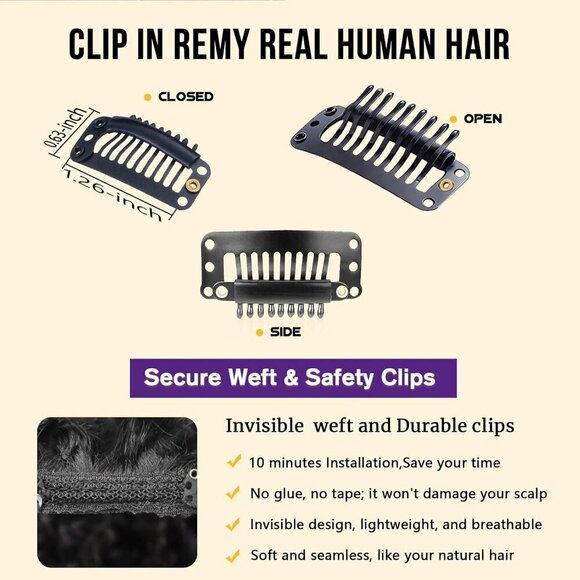 Curly Clip in Hair Extensions Human Hair Kinky Afro 14in Voluminous main image 4